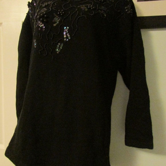 SARAH MORGAN BLACK 3/4 SLEEVE SWEATER BEADED DES - Picture 5 of 7
